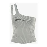 Karl Kani Small Signature Women One Shoulder Top Bi-Color Rib White/Black - White - Short Sleeve T-Shirt