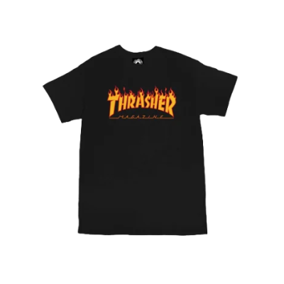 Thrasher Skate Mag Godzilla Flame Short Sleeve Tee - Black - Short Sleeve T-Shirt
