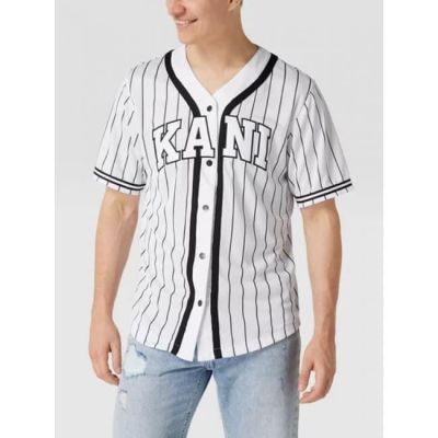 Karl Kani Serif Pinstripe Baseball Shirt White - White - Short Sleeve T-Shirt