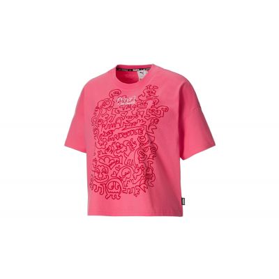 Puma x Mr Doodle Women´s Loose Tee - Pink - Short Sleeve T-Shirt