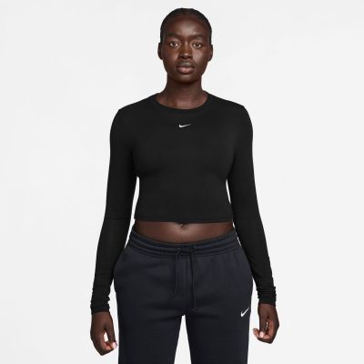 Nike Sportswear Chill Knit Wmns Slim Long-Sleeve Cropped Top Black - Black - Short Sleeve T-Shirt