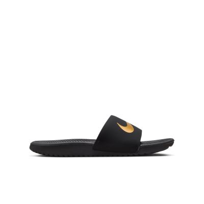 Nike Kawa "Black Metallic Gold" Slides (GS/PS) - Black - Sandals