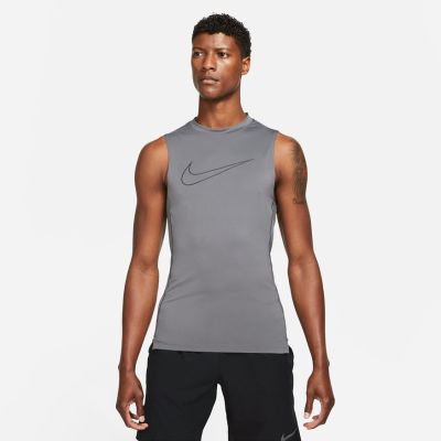 Nike Pro Dri-FIT Tight Fit Sleeveless Top - Grey - Short Sleeve T-Shirt